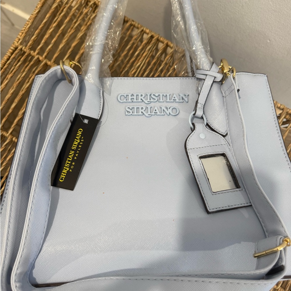 Christian Siriano Light Blue Structured Satchel with Luggage Tag